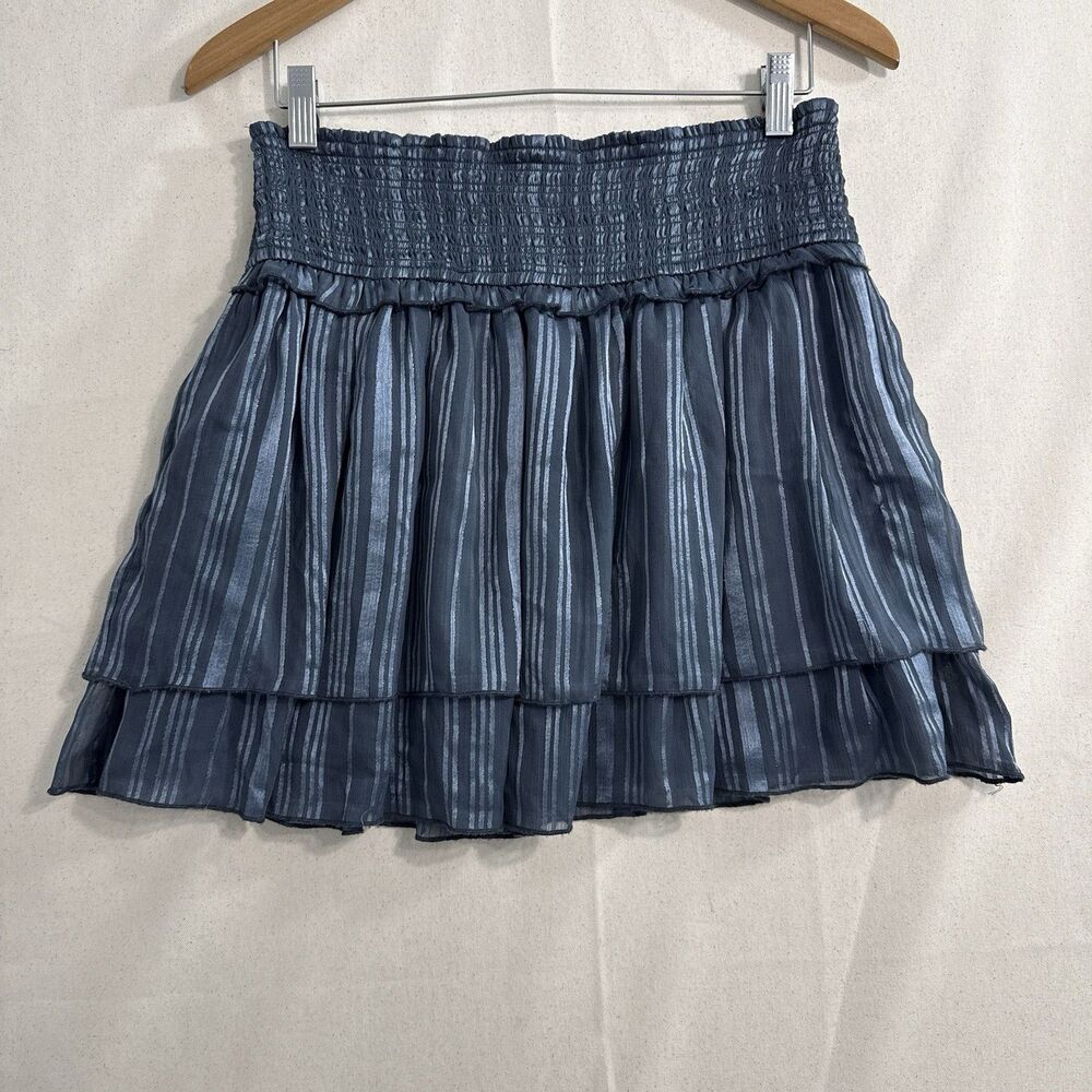 Abercrombie & Fitch Womens M Blue Striped Tiered Ruffle Mini Skirt Smocked
